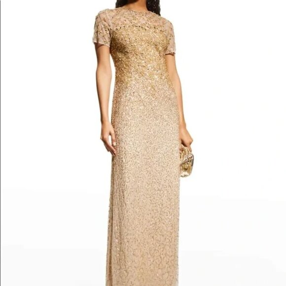 Aidan Mattox Ombre Sequin Column Gown Light Gold / Nude Size 4